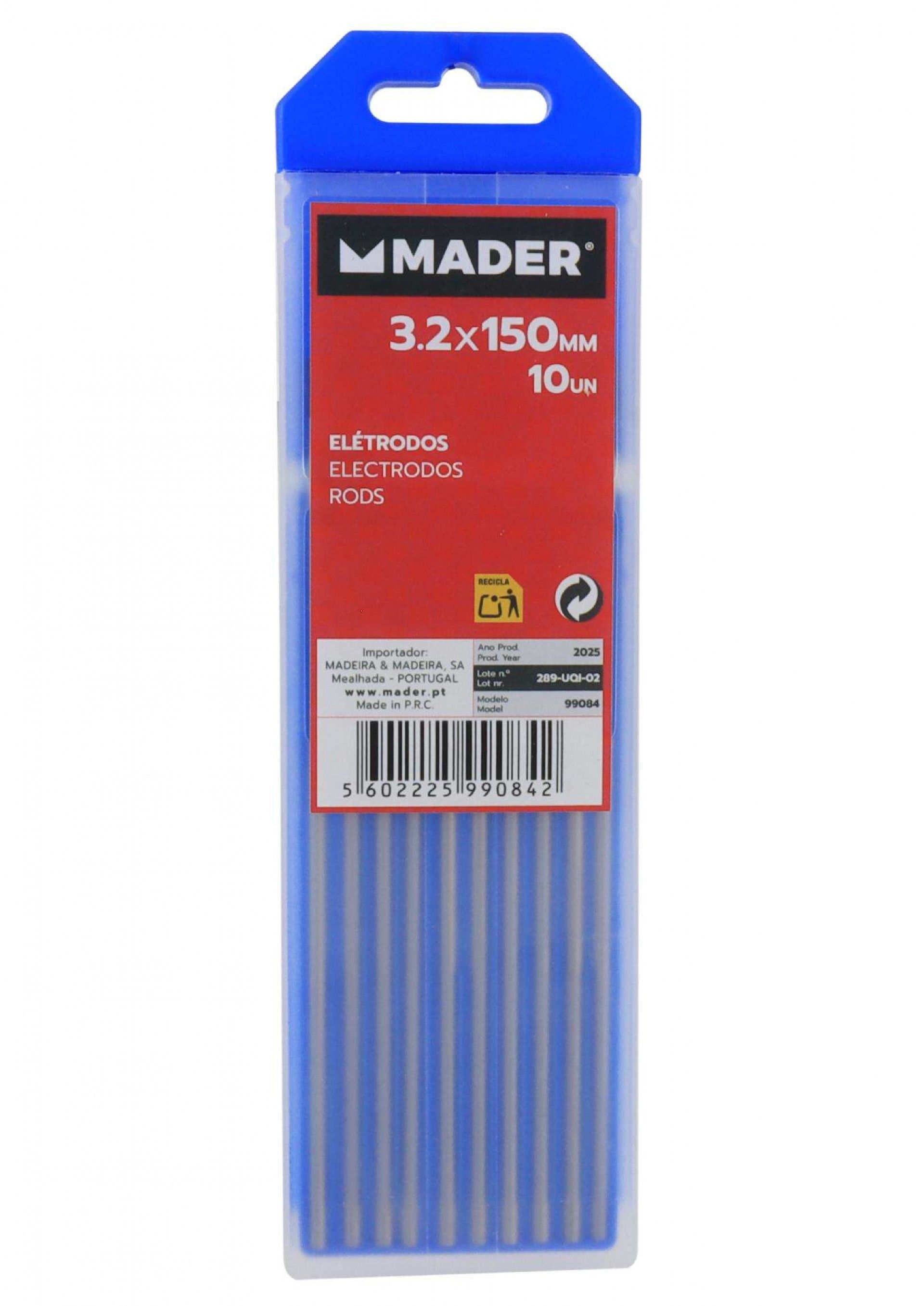 Elétrodos, Tungsténio, Ø3.2x150mm, 10un ref. 99084 MADER