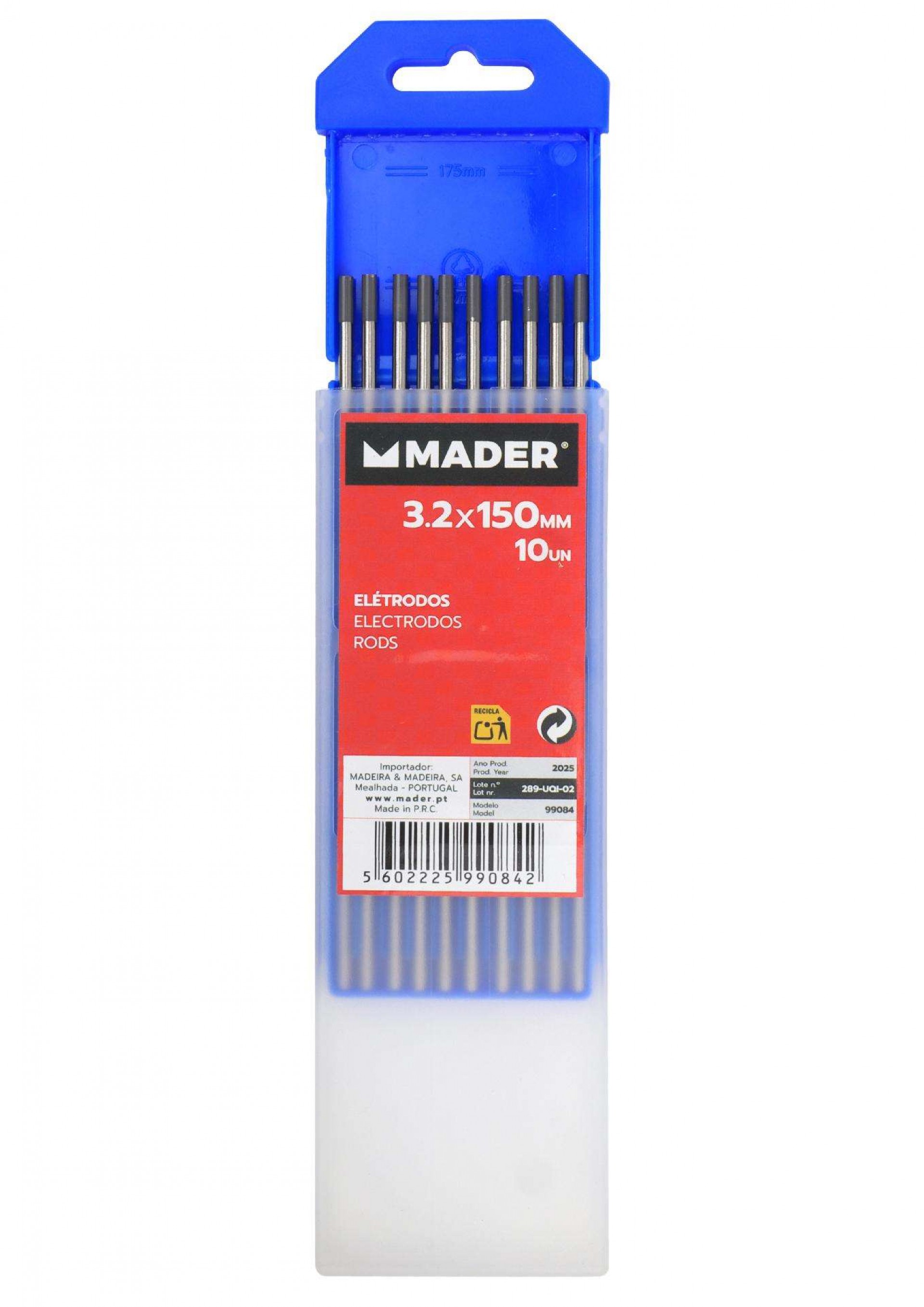 Elétrodos, Tungsténio, Ø3.2x150mm, 10un ref. 99084 MADER