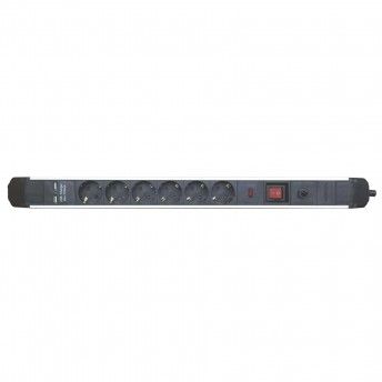 Extens�o 6 tomadas com interruptor + USB preta 3x1,50mm  ref� FE6TUP15315 FLUX