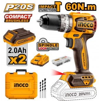 Aparafusadora 20V Brushless 60Nm + 2 Bat 2A + Ca + Mala  ref� CDLI20602E IngCo