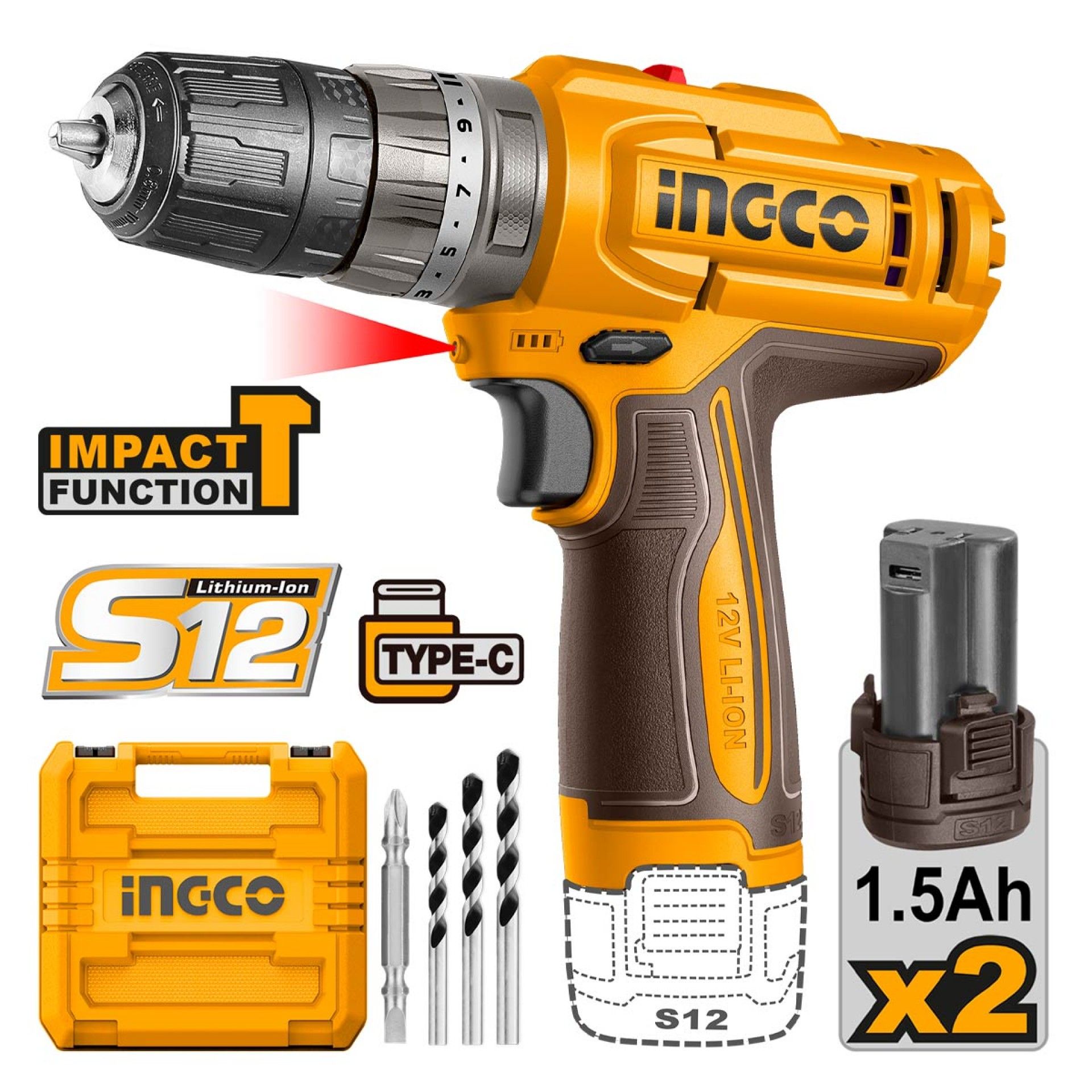 Aparafusadora Bateria Lítio 12V refª CIDLI12202E INGCO