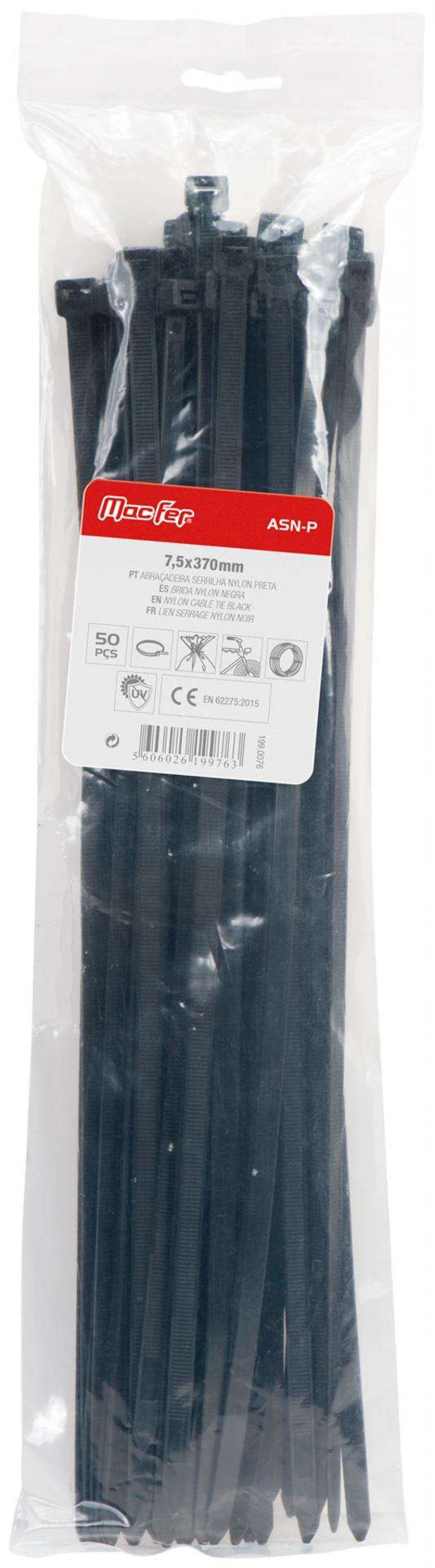 Abraç. serr. nylon MacFer ASN-P 7,5x 500mm preta refª 199.0078 MACFER