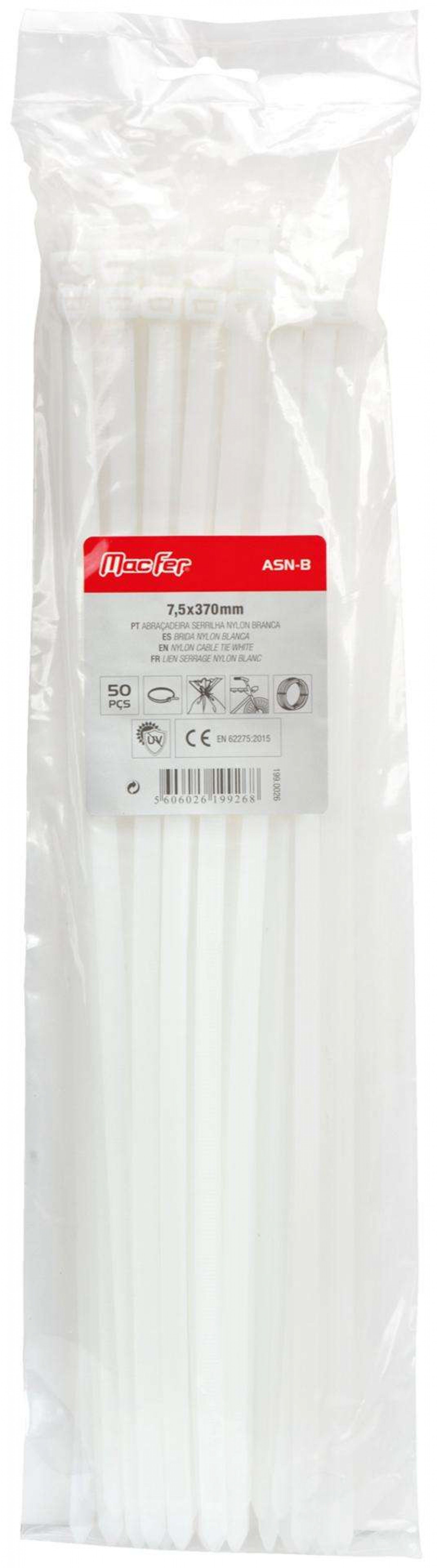 Abraç. serr. nylon MacFer ASN-B 3,5x 300mm branca refª 199.0012 MACFER