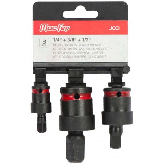 Jogo cardans caixa Cr-Mo impacto 1/4" + 3/8" + 1/2" (3p�s) MacFer [193.0027]