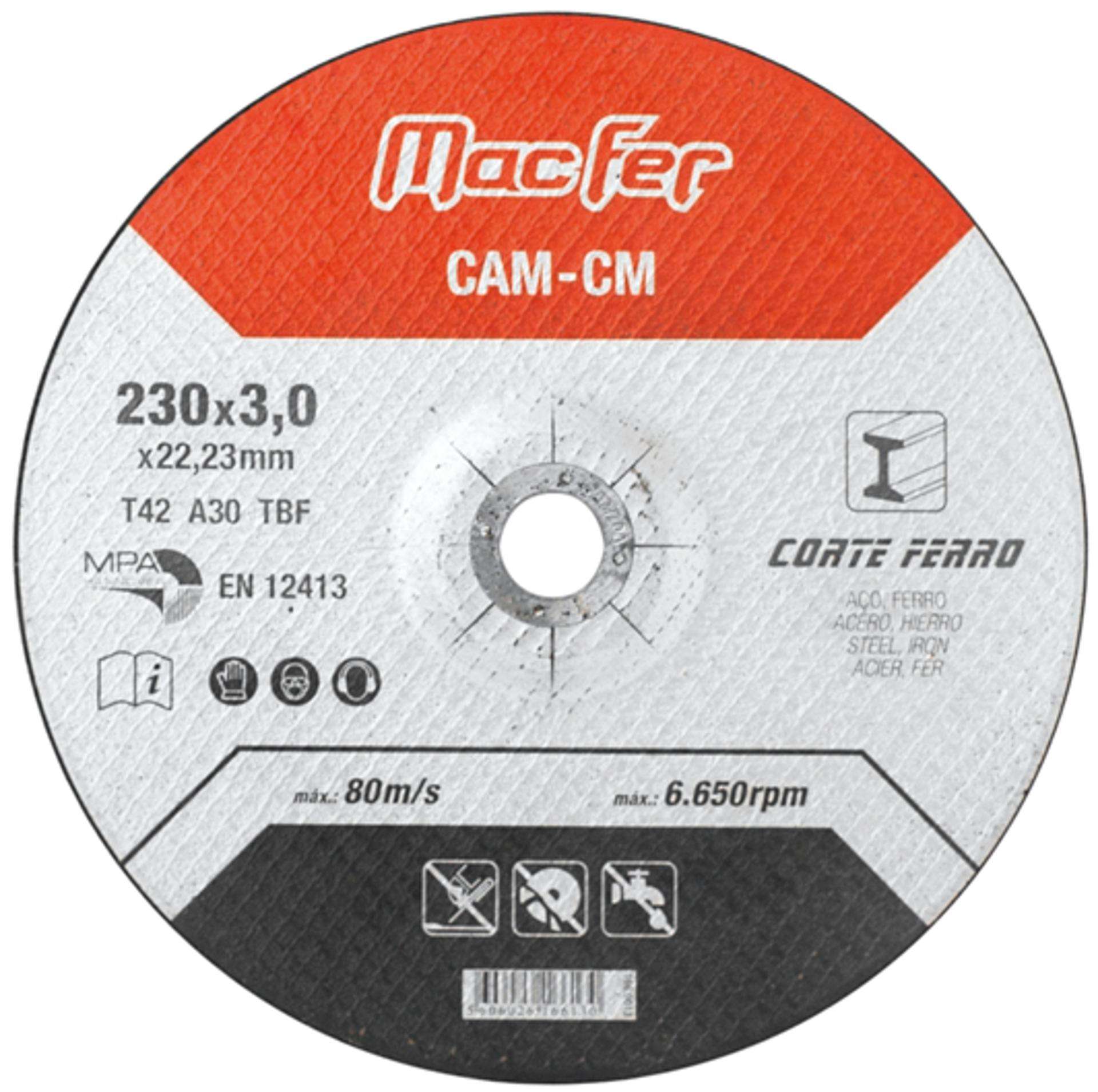 Disco abrasivo corte ferro MacFer CAM-CM 125x3,0x22,23mm refª 166.0011 MACFER