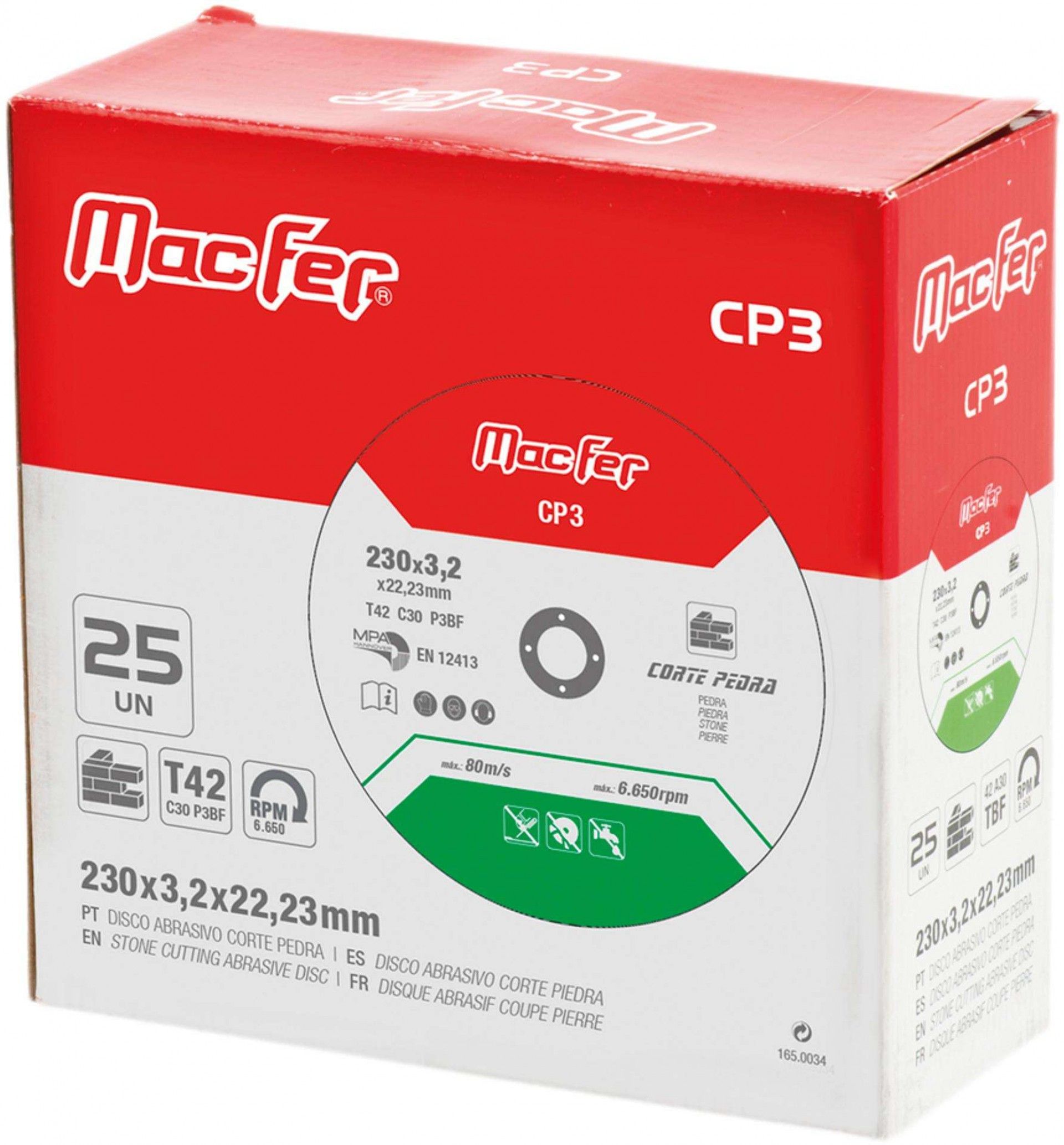 Disco abrasivo corte pedra MacFer CP 230x3,2x22,23mm refª 165.0034 MACFER