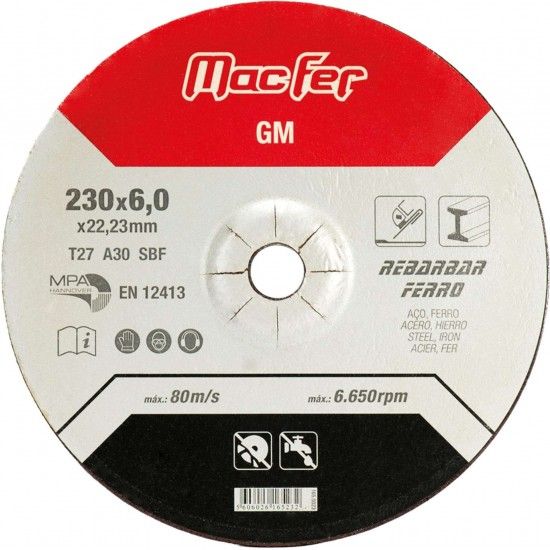 Disco abrasivo rebarbar ferro MacFer GM 115x6,0x22,23mm ref� 165.0020 MACFER