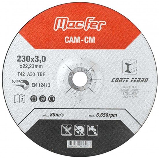 Disco abrasivo corte ferro  CM 180x3,0x22,23mm ref� 165.0012 MACFER