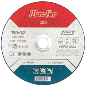 Disco abrasivo corte inox CSS 180x1,8x22,23mm ref� 165.0004 MACFER