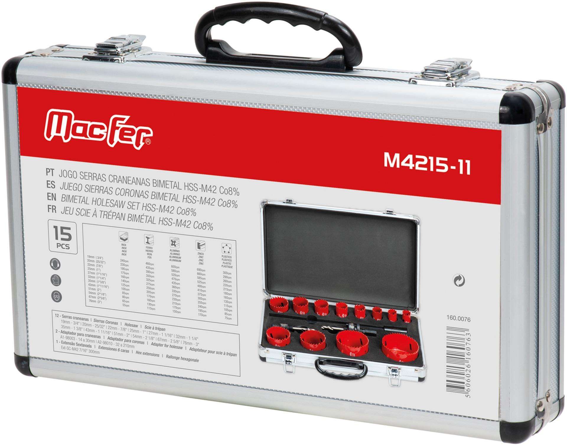 Jg. serras cran. bim. HSS-Cobalto 8% MacFer M4215-11 15pçs refª 160.0076 MACFER