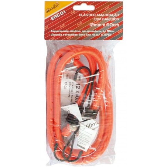 El�stico p/ amar. c/ ganchos MacFer EAC01 12x600mm laranja ref� 132.0095 MACFER