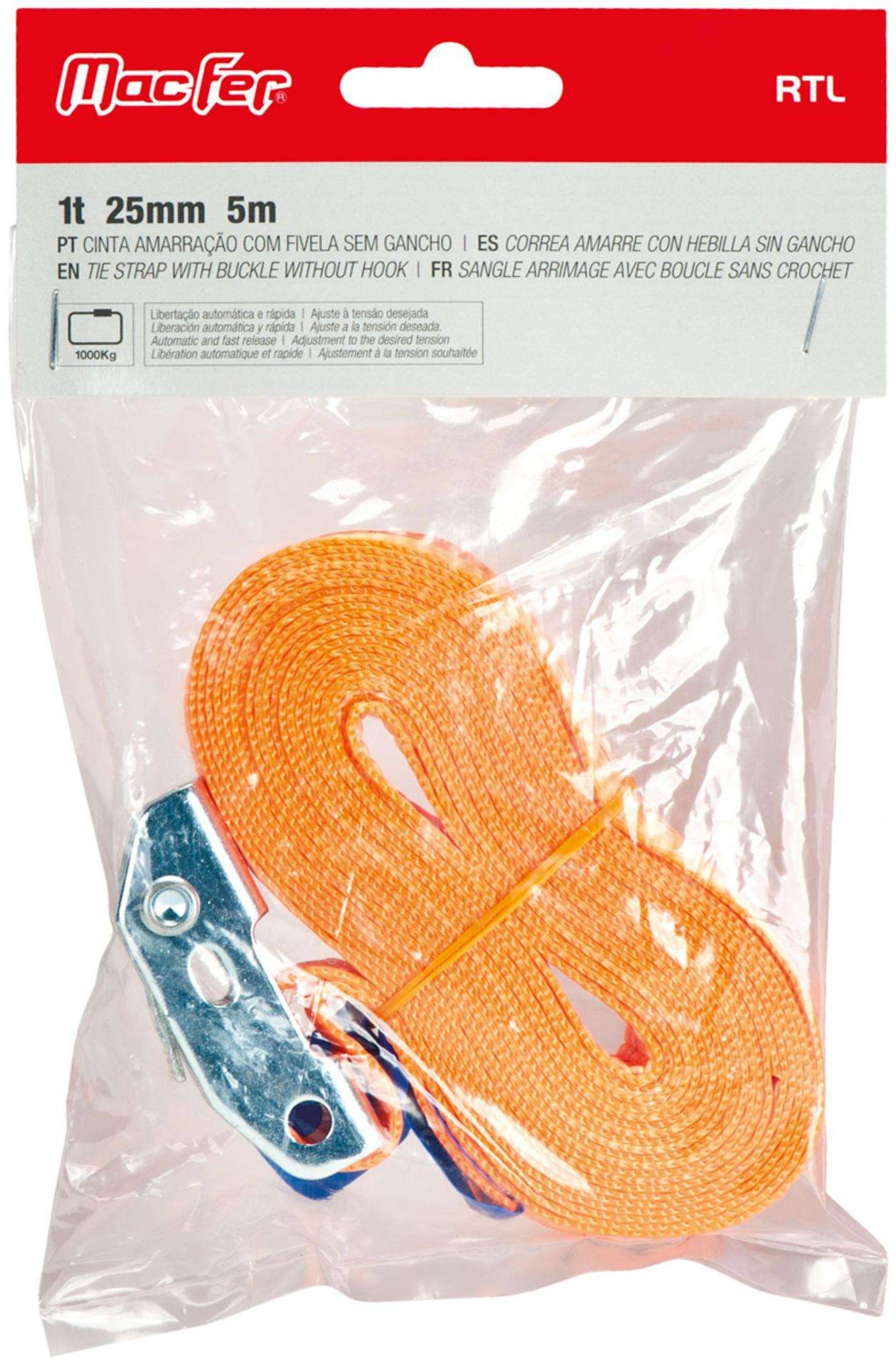 Cinta amar. c/ fivela s/ gancho MacFer RTL 1t 25mm 5m refª 132.0006 MACFER