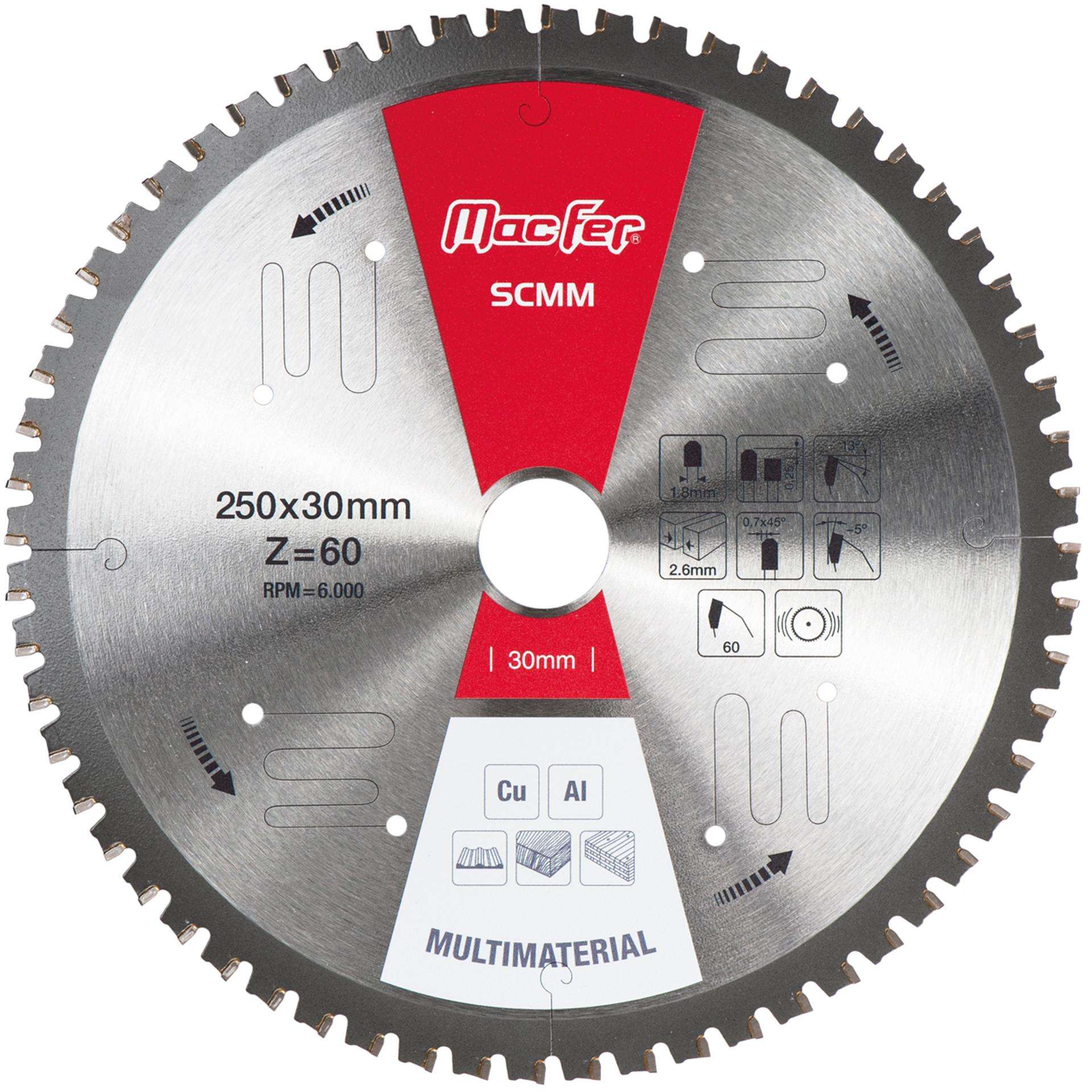 Disco serra circular multimaterial MacFer SCMM 184x30mm Z60 refª 125.0064 MACFER
