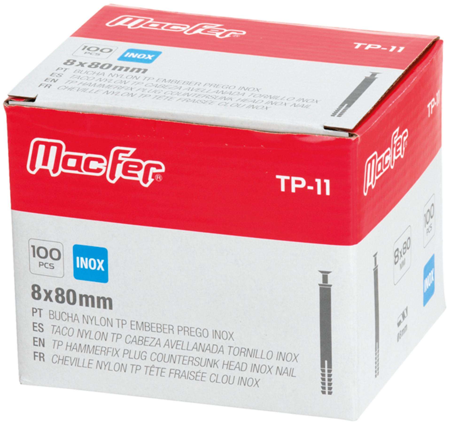 Bucha nylon TP emb. prego inox mf TP-11 8x 80mm refª 121.0072 MACFER