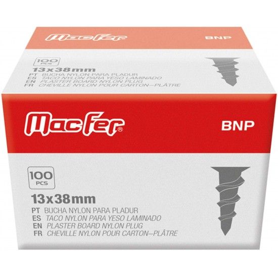 Bucha nylon p/ pladur mf BNP 13x38mm 100p� ref� 121.0053 MACFER