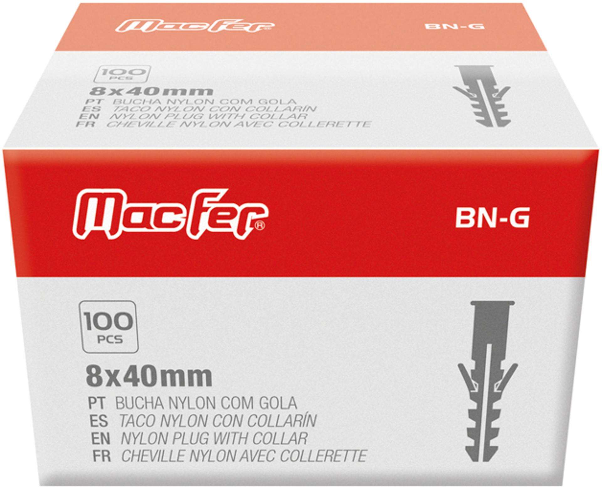Bucha nylon c/ gola mf BN-G 12mm (25pçs) refª 121.0015 MACFER