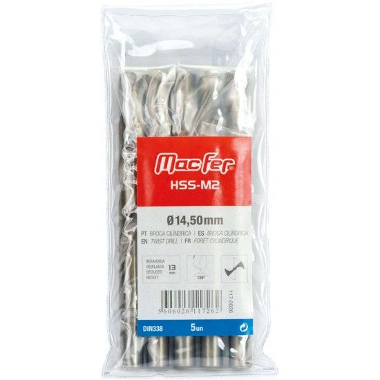 Broca cil�ndrica MacFer HSS-M2 25,0mm (reb. 16mm) ref� 117.0195 MACFER