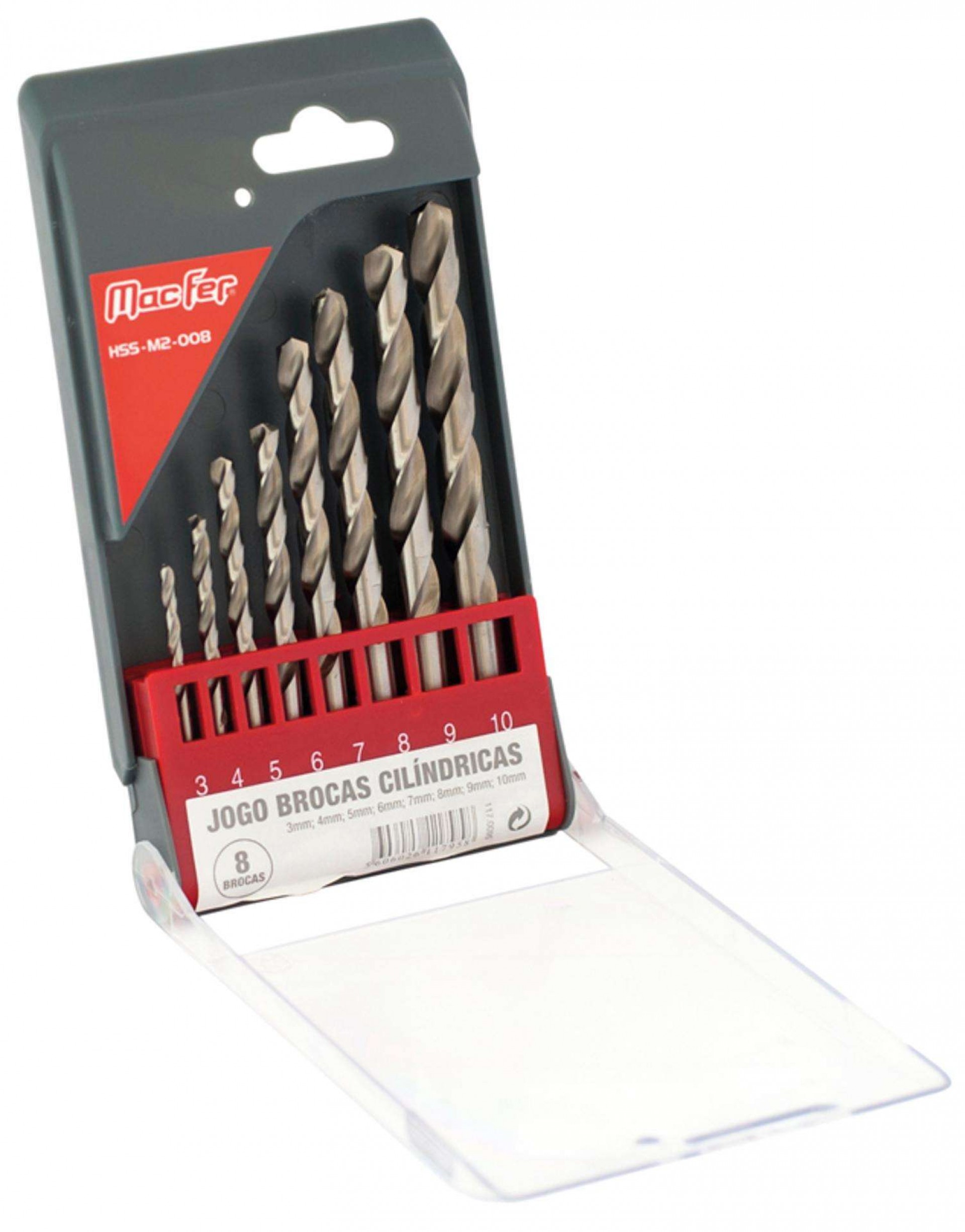 Jg. brocas cilindricas HSS-M2-008 3~10mm 8pçs cx. Plástica refª 117.0095 MACFER