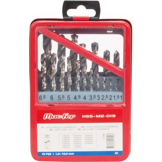 Jg. brocas cil. MacFer HSS-M2-019 1~10mm 19pçs refª 117.0090 MACFER Jg. brocas cil. MacFer HSS-M2-019 1~10mm 19pçs refª 117.0090 MACFER