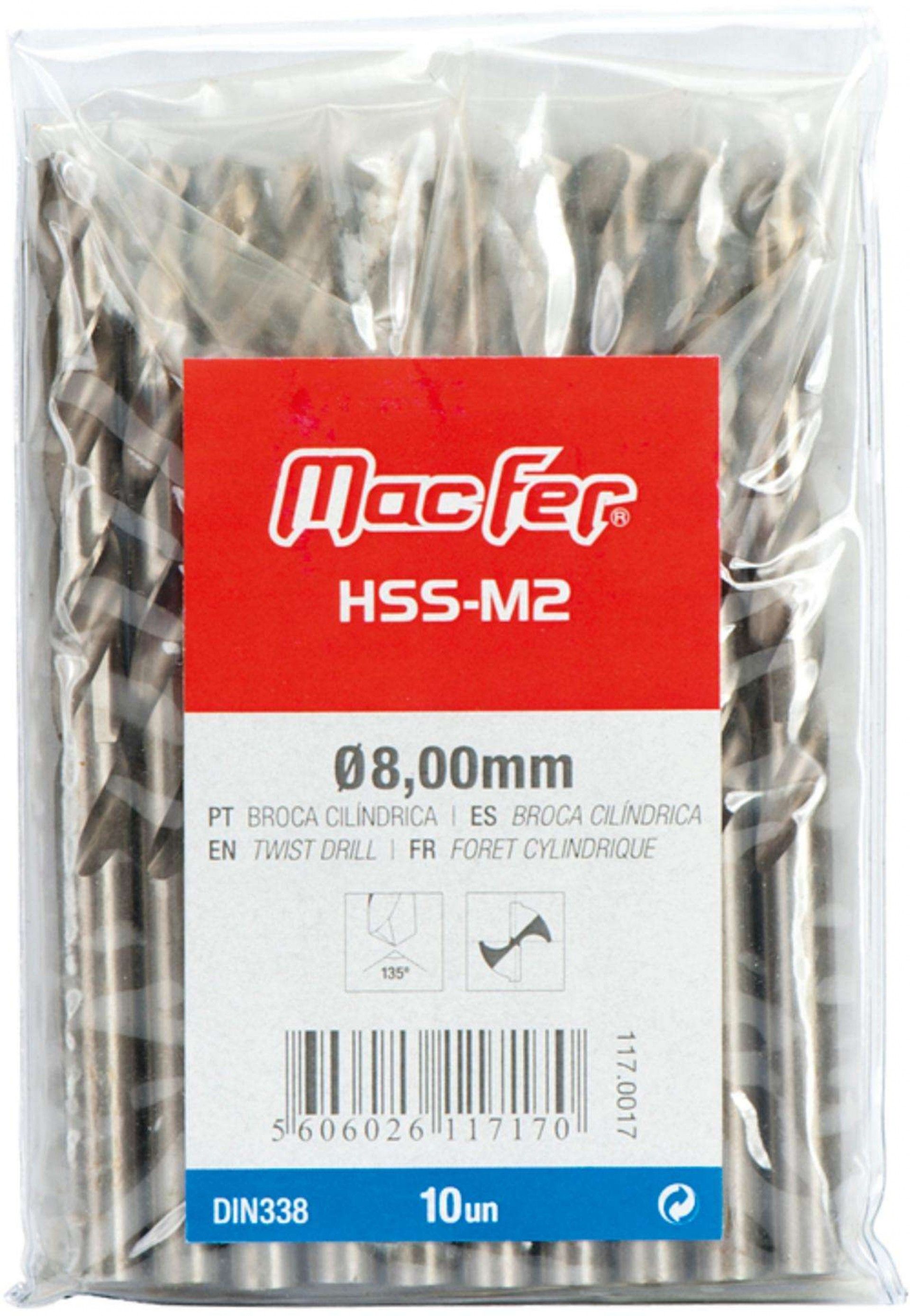Broca cilíndrica MacFer HSS-M2 7,75mm refª 117.0039 MACFER