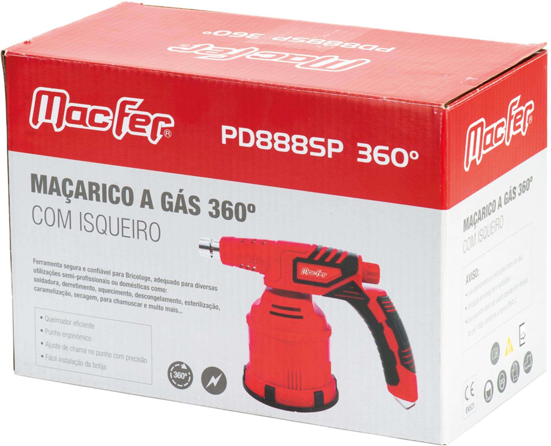 Maçarico a gás c/ isqueiro MacFer PD888SP 360º refª 114.0006 MACFER