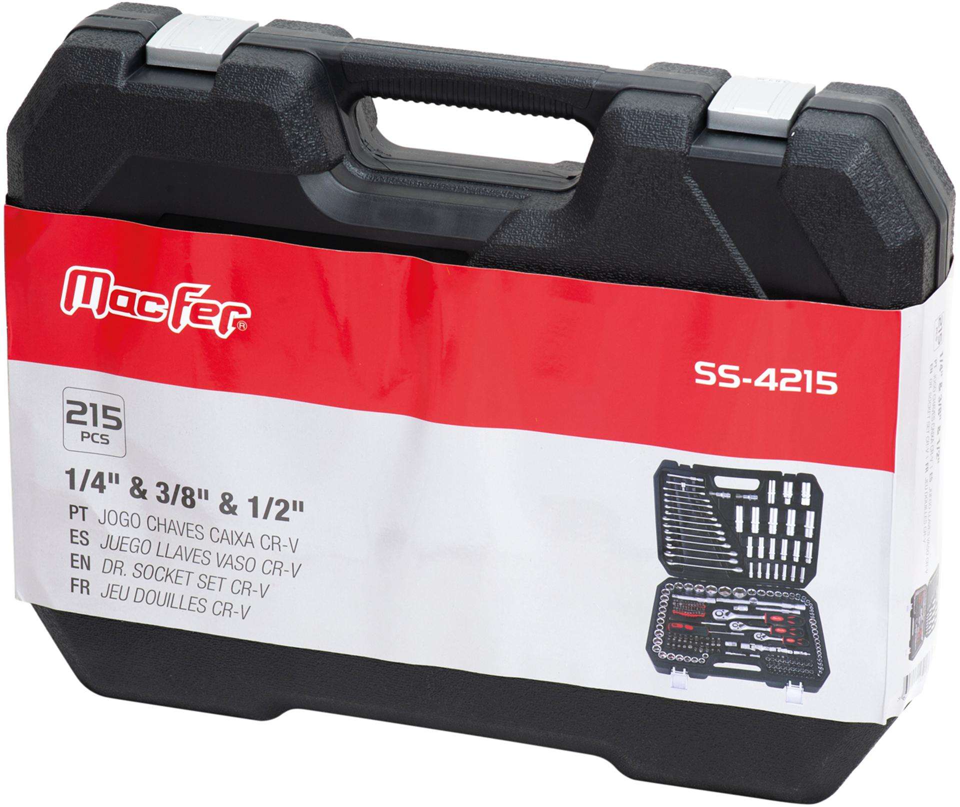 Jg. ch. cx. Cr-V MacFer SS-4215 1/4" & 3/8" & 1/2" 215pçs refª 105.0015 MACFER