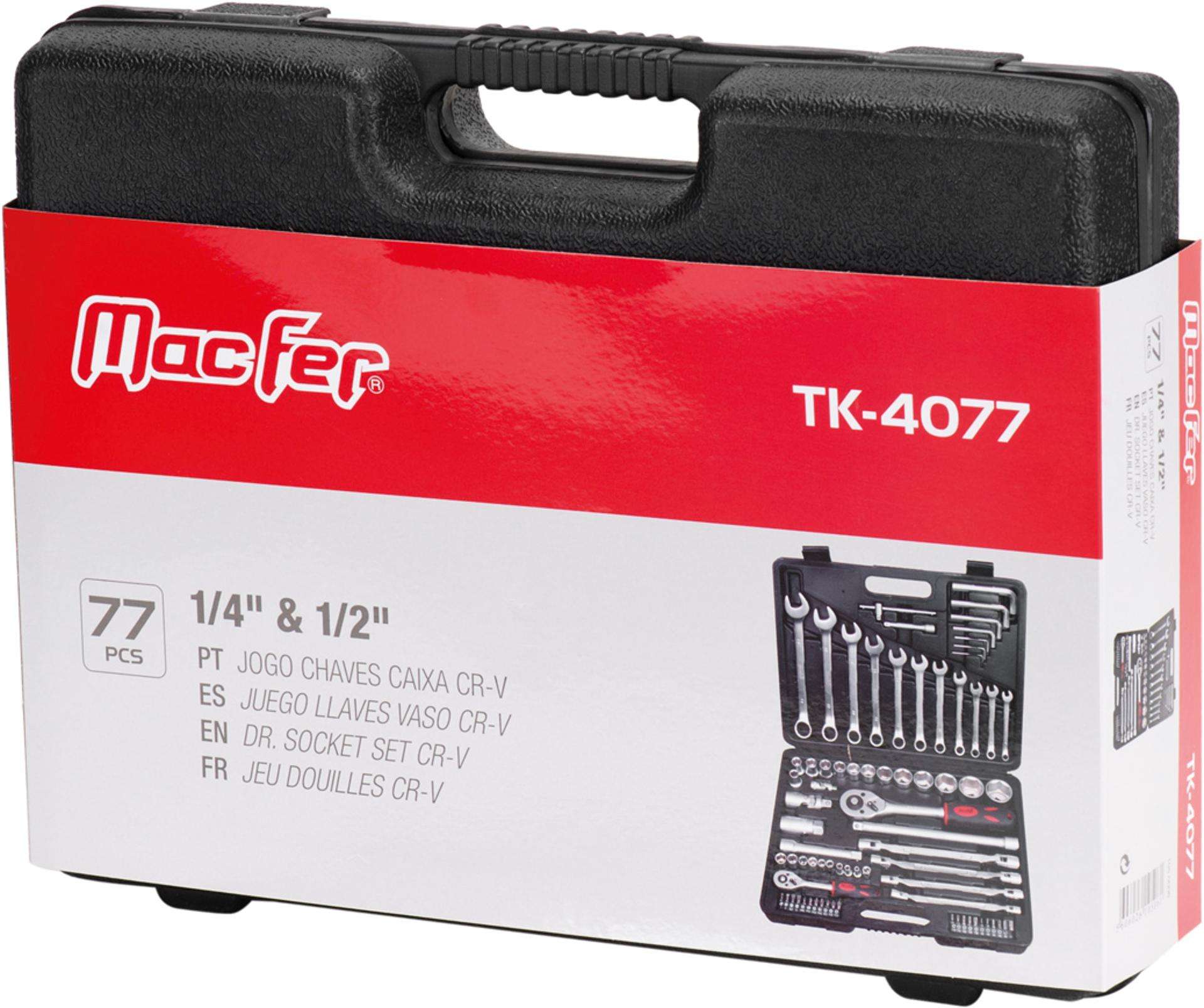 Jg. ch. cx. Cr-V MacFer TK-4077 1/4" & 1/2" 77pçs refª 105.0006 MACFER