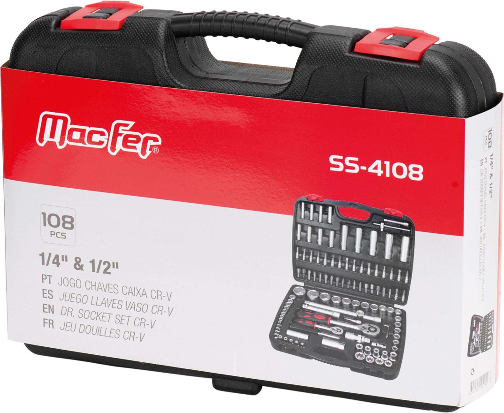 Jg. ch. cx. Cr-V MacFer SS-4108 1/4" & 1/2" 108pçs refª 105.0005 MACFER
