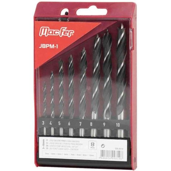 Jg. brocas ponto p/ madeira MacFer JBPM-1 3~10mm 8p�s ref� 098.0019 MACFER