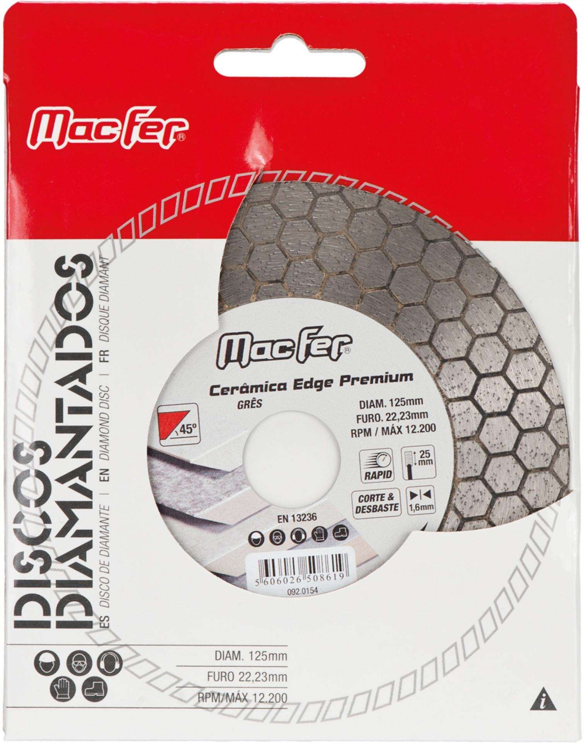 Disco diam. 125x1.6mm Cerâmica Edge Premium refª 092.0154 MACFER