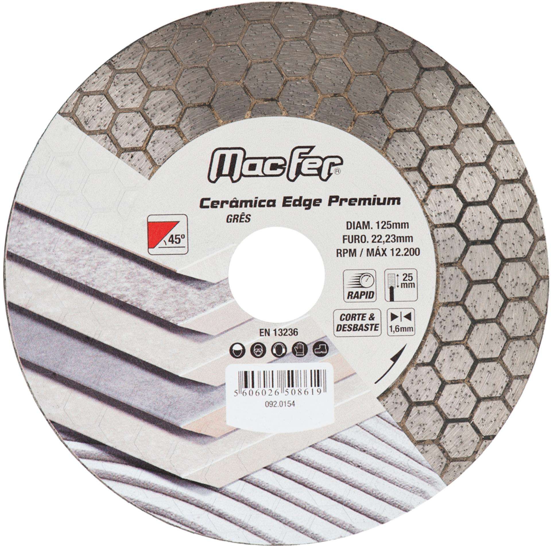 Disco diam. 125x1.6mm Cerâmica Edge Premium refª 092.0154 MACFER