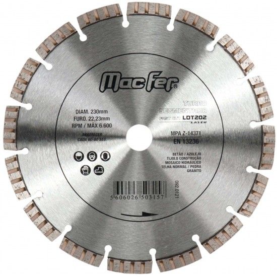 Disco diam. MacFer Turbo Segmentado Laser LDT202 230mm ref. 092.0121 MACFER Disco diam. MacFer Turbo Segmentado Laser LDT202 230mm ref. 092.0121 MACFER