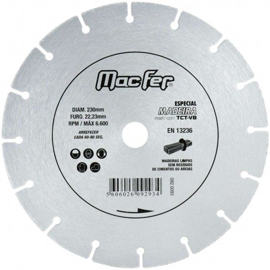 Disco diam. p/ madeira MacFer TCT-VB 125mm ref� 092.0092 MACFER