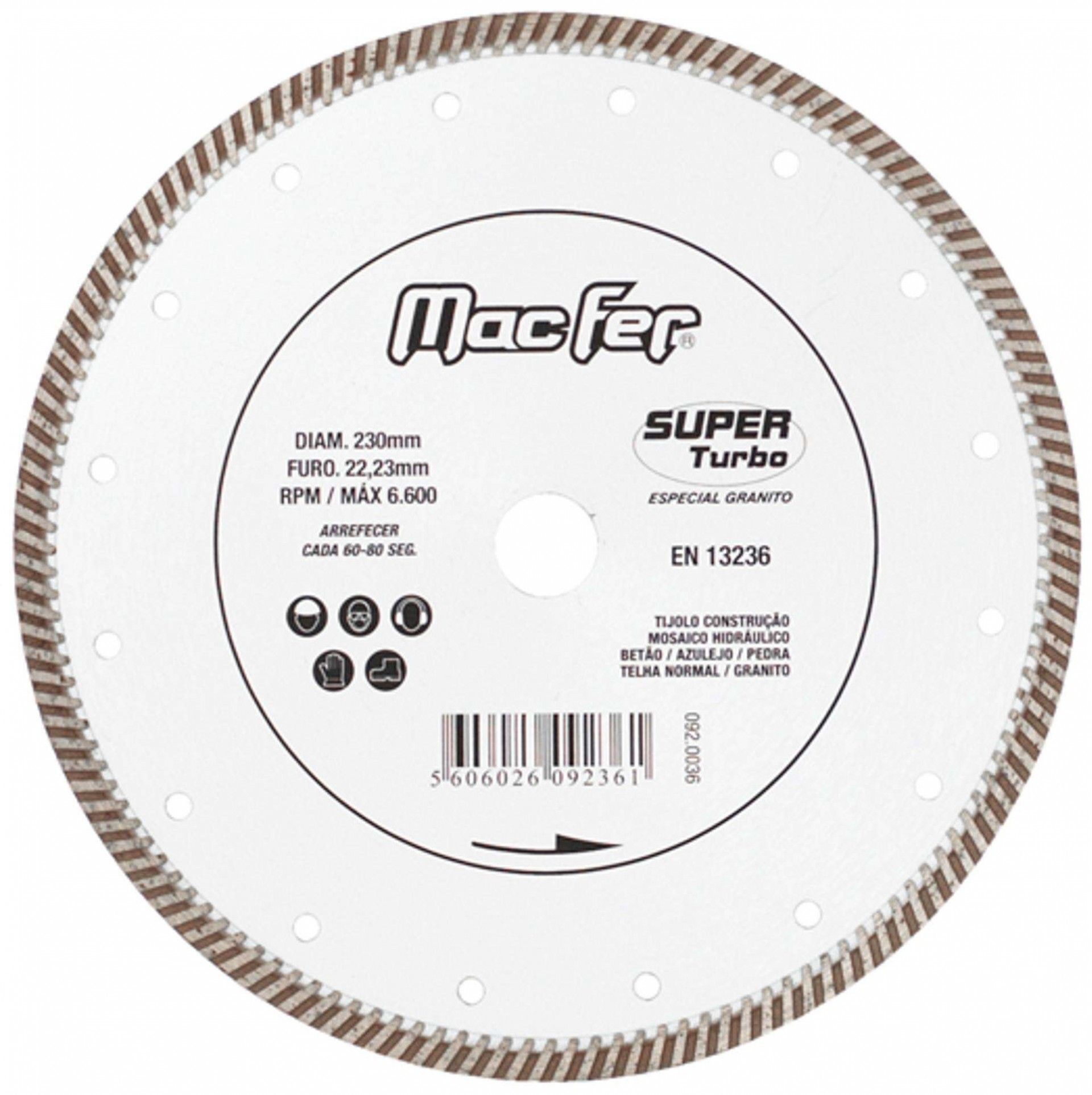 Disco diam. MacFer Super Turbo 230mm c/ flg refª 092.0034 MACFER