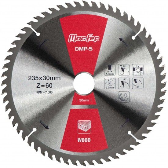 Disco pastilhado p/ madeira MacFer DMP-S 216mm Z30 ref� 090.0012 MACFER