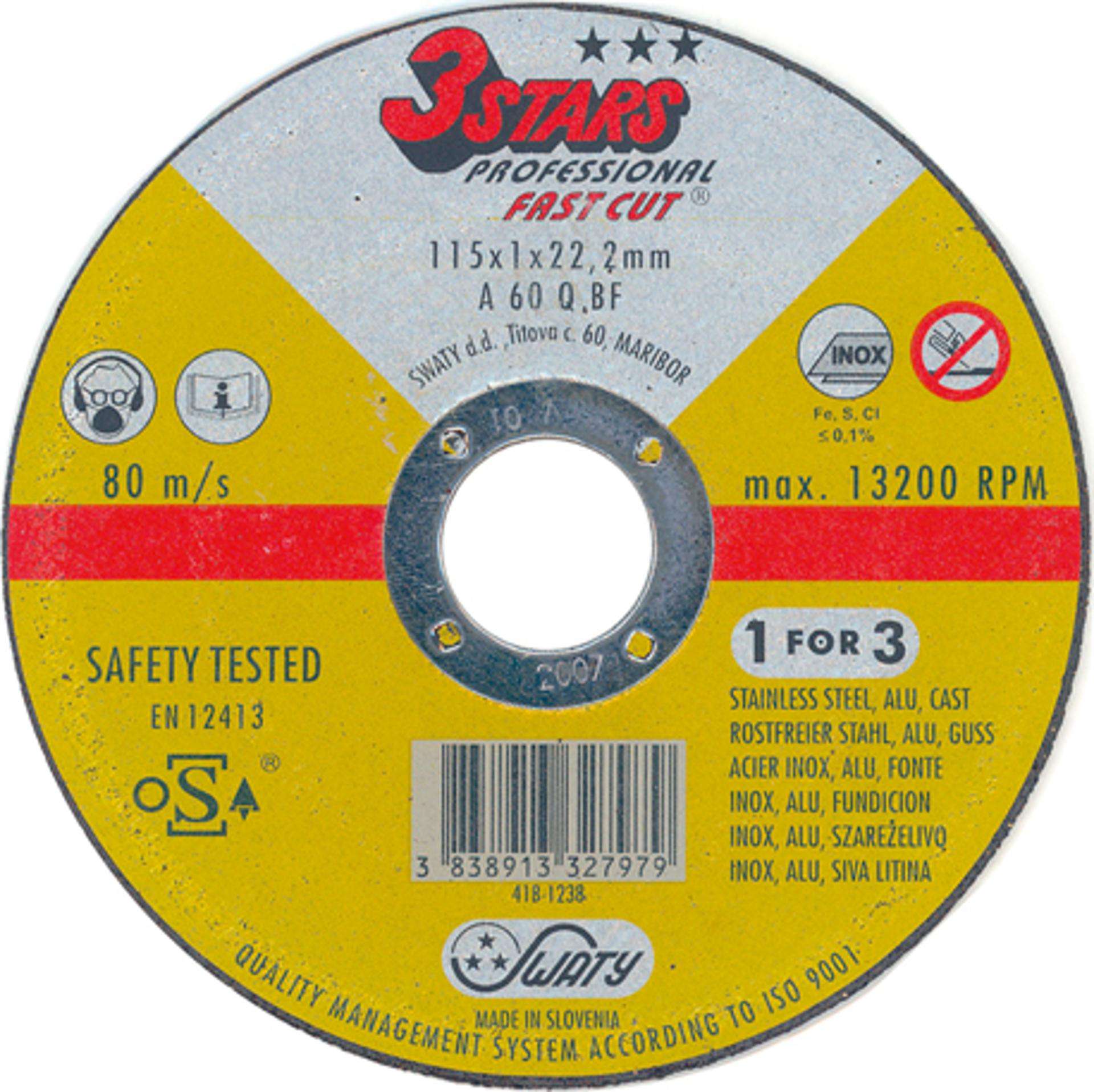 Disco abrasivo corte inox Swaty 3Stars 180x1,6x22,2mm refª 089.0015 MACFER