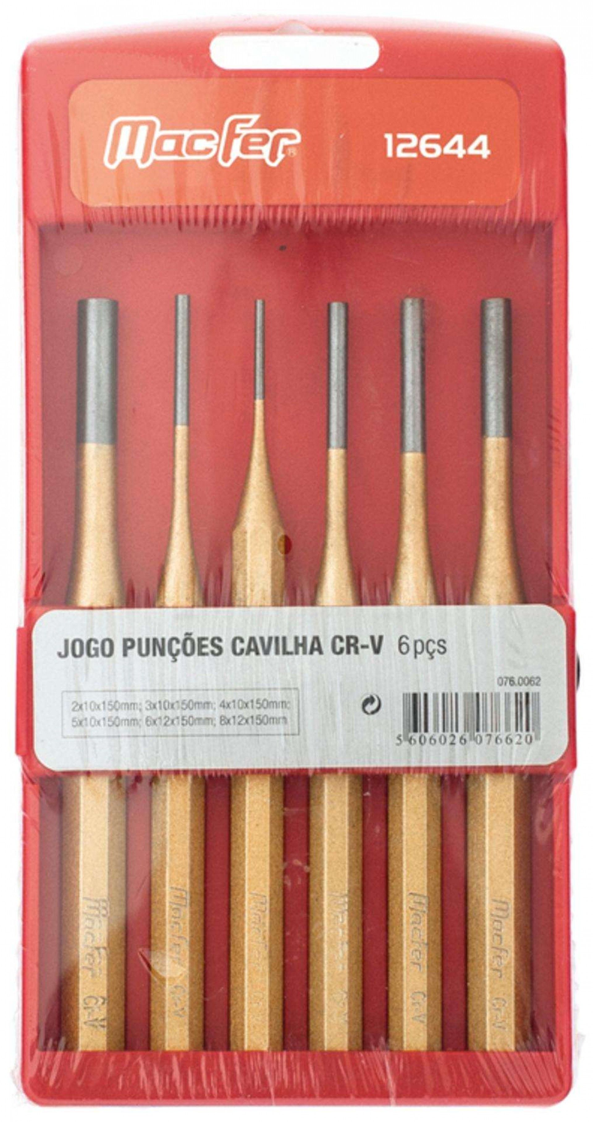 Jg. punções cavilha Cr-V MacFer 12644 6pçs refª 076.0062 MACFER