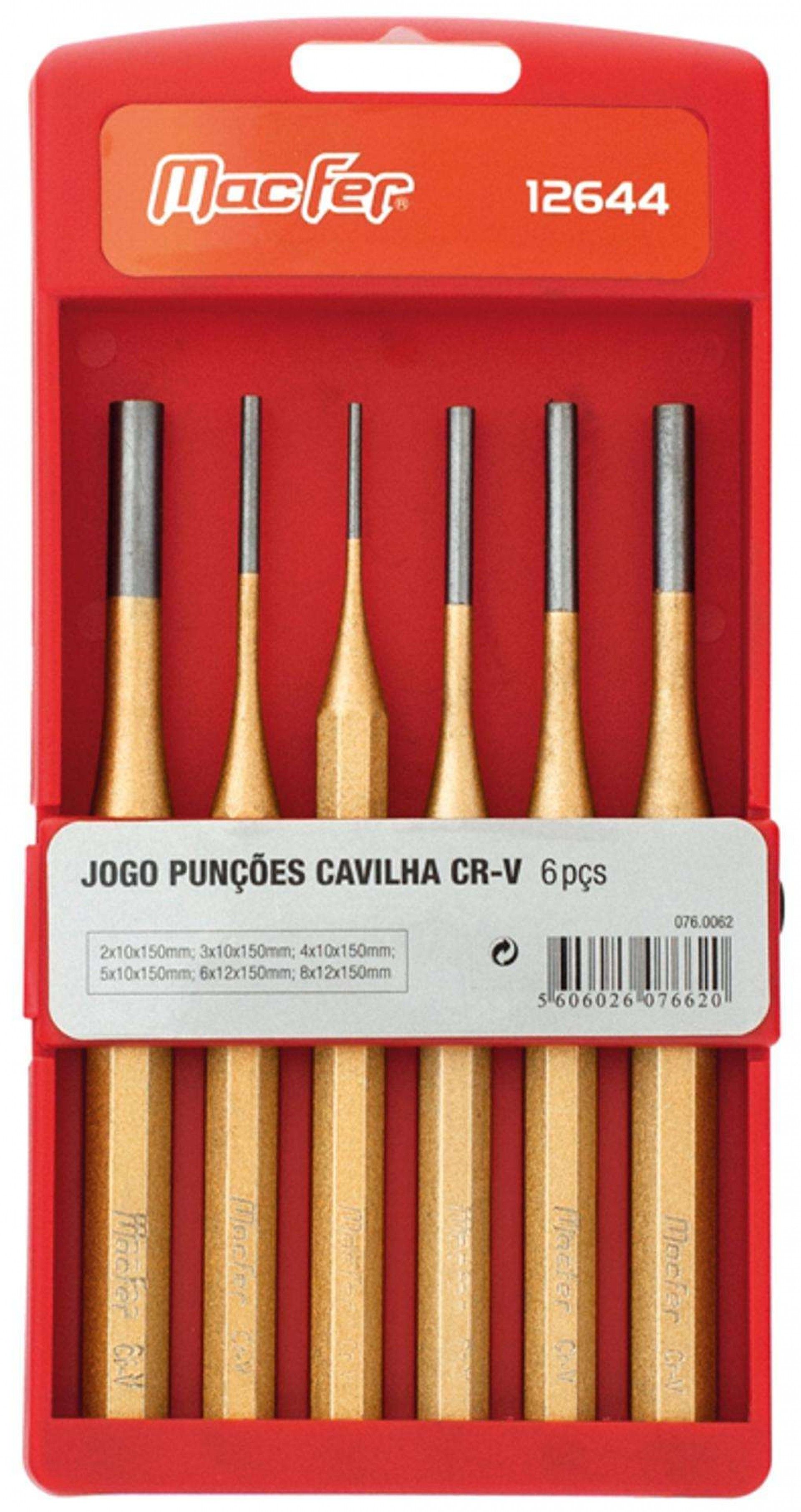 Jg. punções cavilha Cr-V MacFer 12644 6pçs refª 076.0062 MACFER