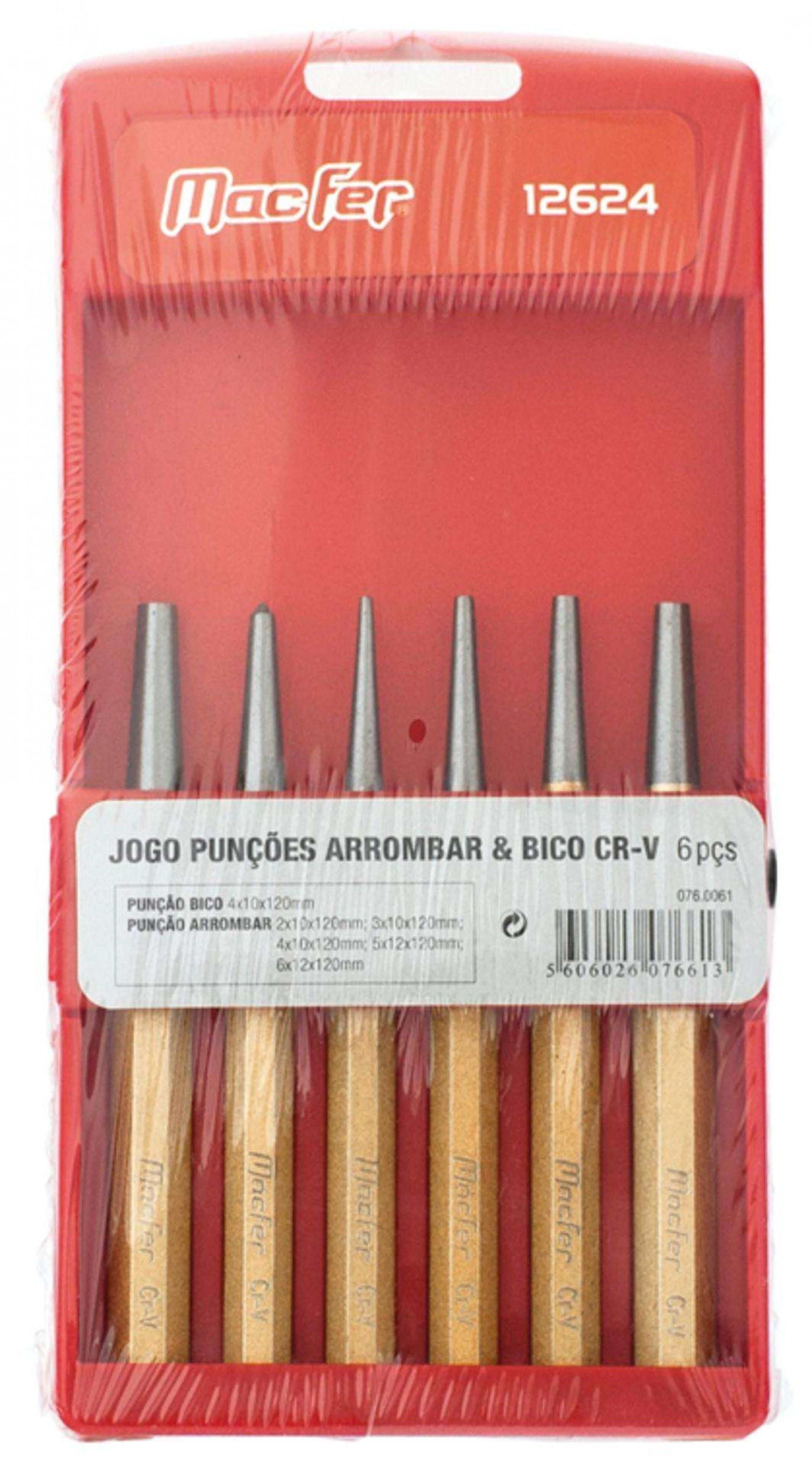 Jg. punções arrombar & bico Cr-V MacFer 12624 6pçs refª 076.0061 MACFER
