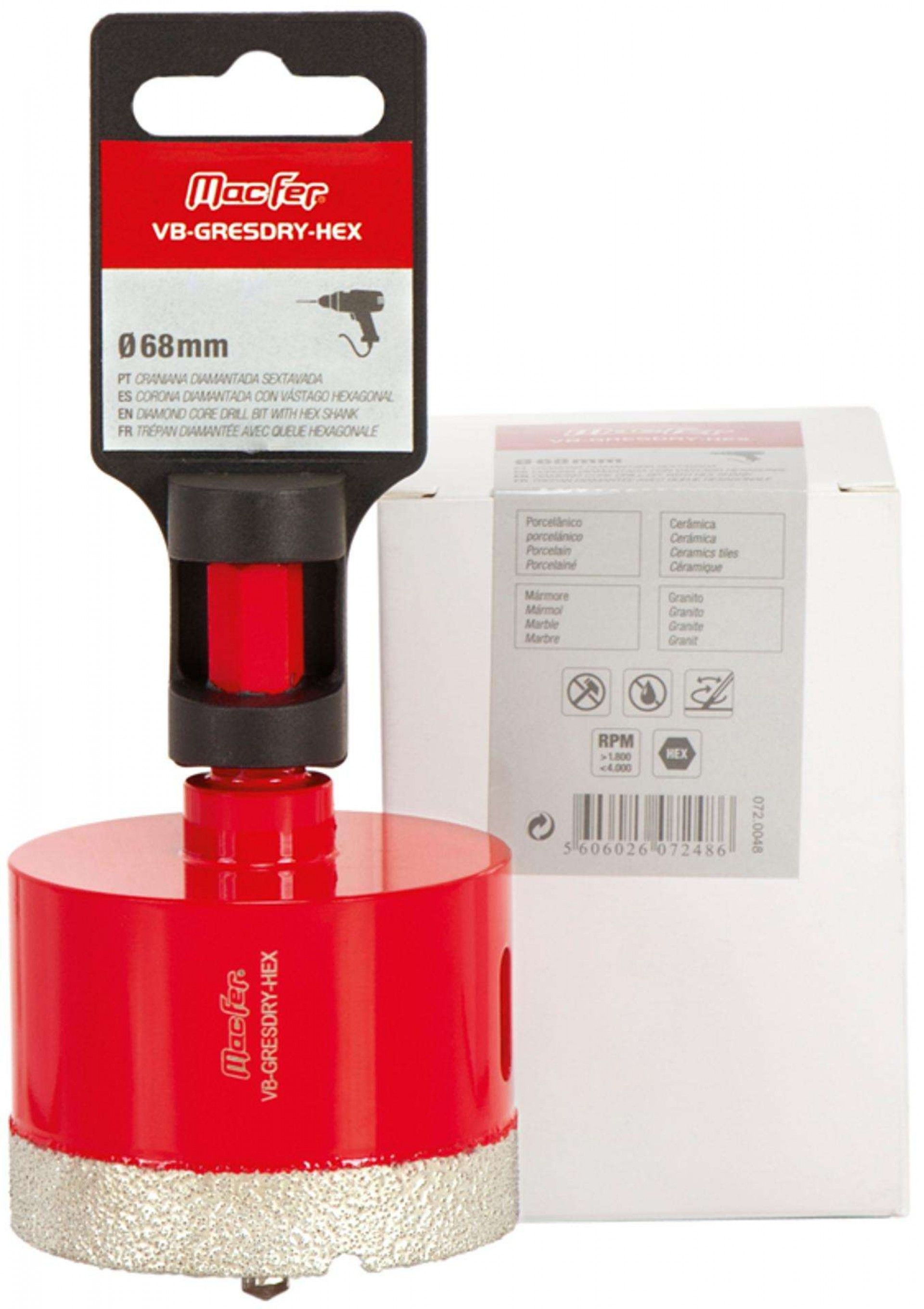 Craniana diam. sext. MacFer VB-GRESDRY-HEX 60mm refª 072.0046 MACFER