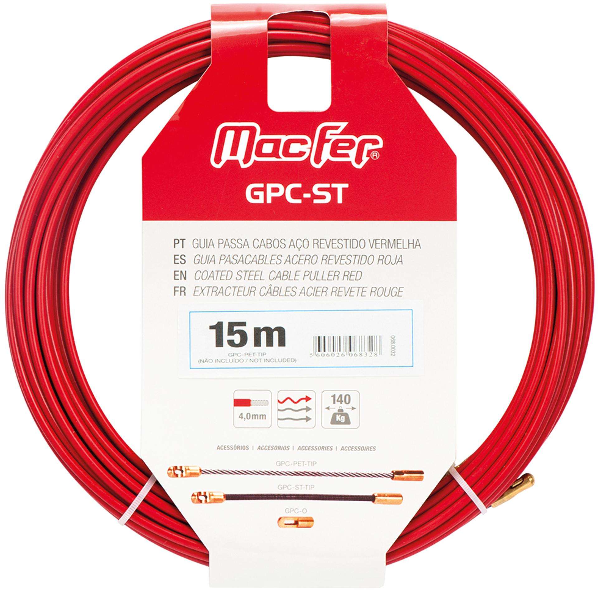 Guia passa cabos 4,0mm 15m vermelha aço revestido GPC-ST refª 068.0032 Macfer