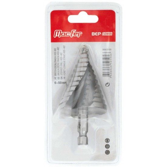 Broca escalonada HSS-M2 BEP combi 6~50mm refª 059.0105 MACFER Broca escalonada HSS-M2 BEP combi 6~50mm refª 059.0105 MACFER