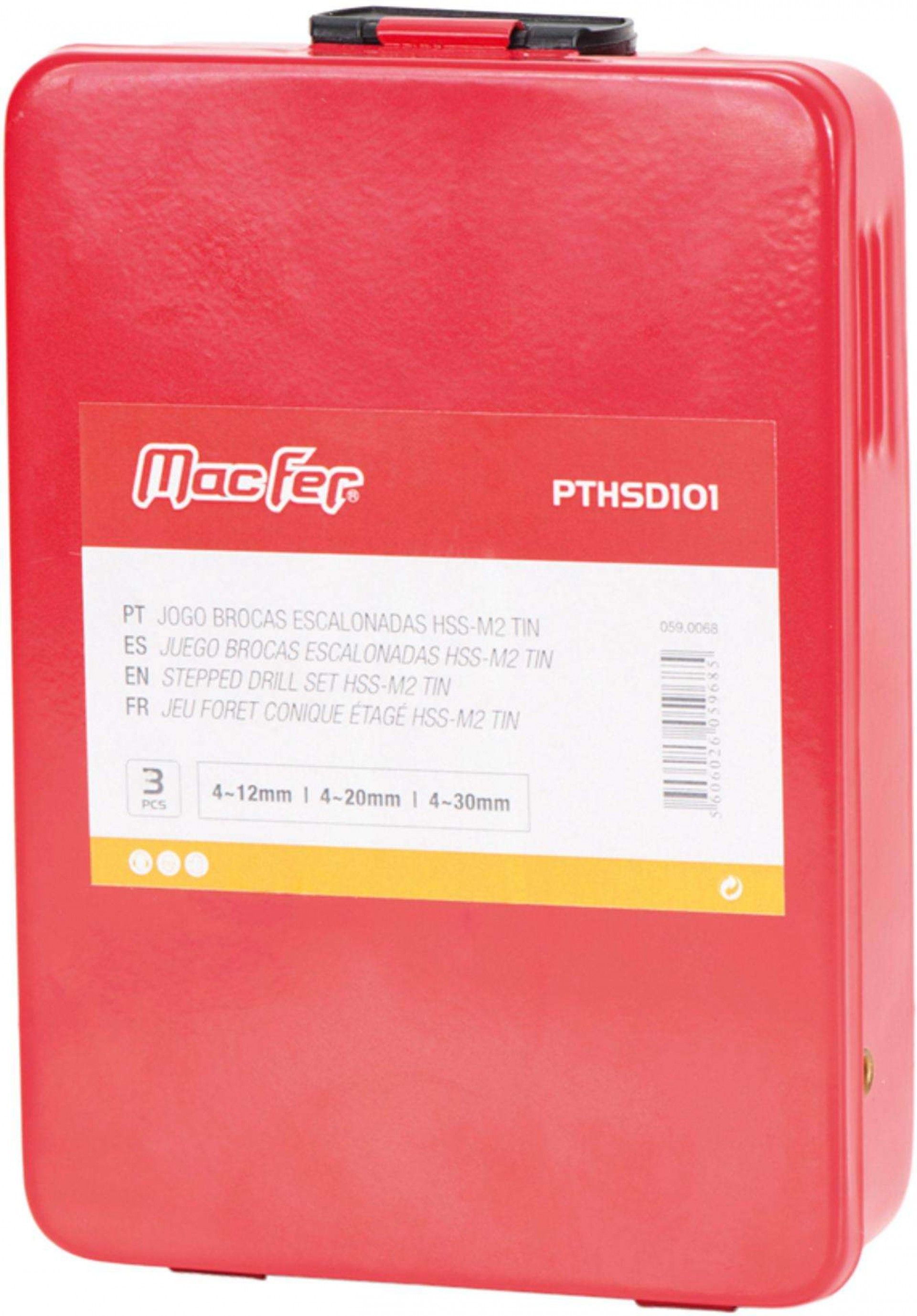 Jg. brocas escalonadas HSS-M2 TIN MacFer PTHSD101 3pçs refª 059.0068 MACFER