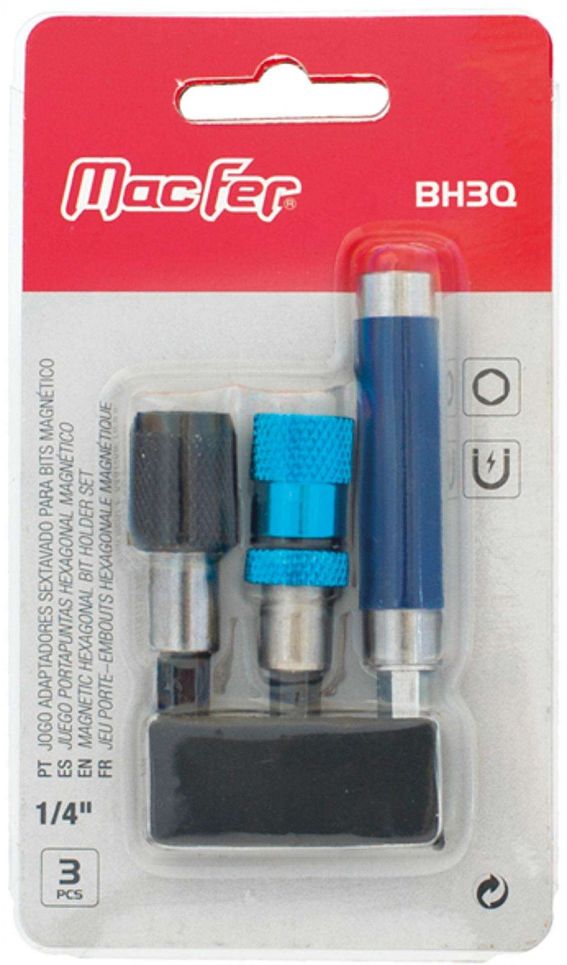 Jogo adaptadores sextavado para bits magnético BH3Q ¼" 3pçs refª 046.0080 MACFER