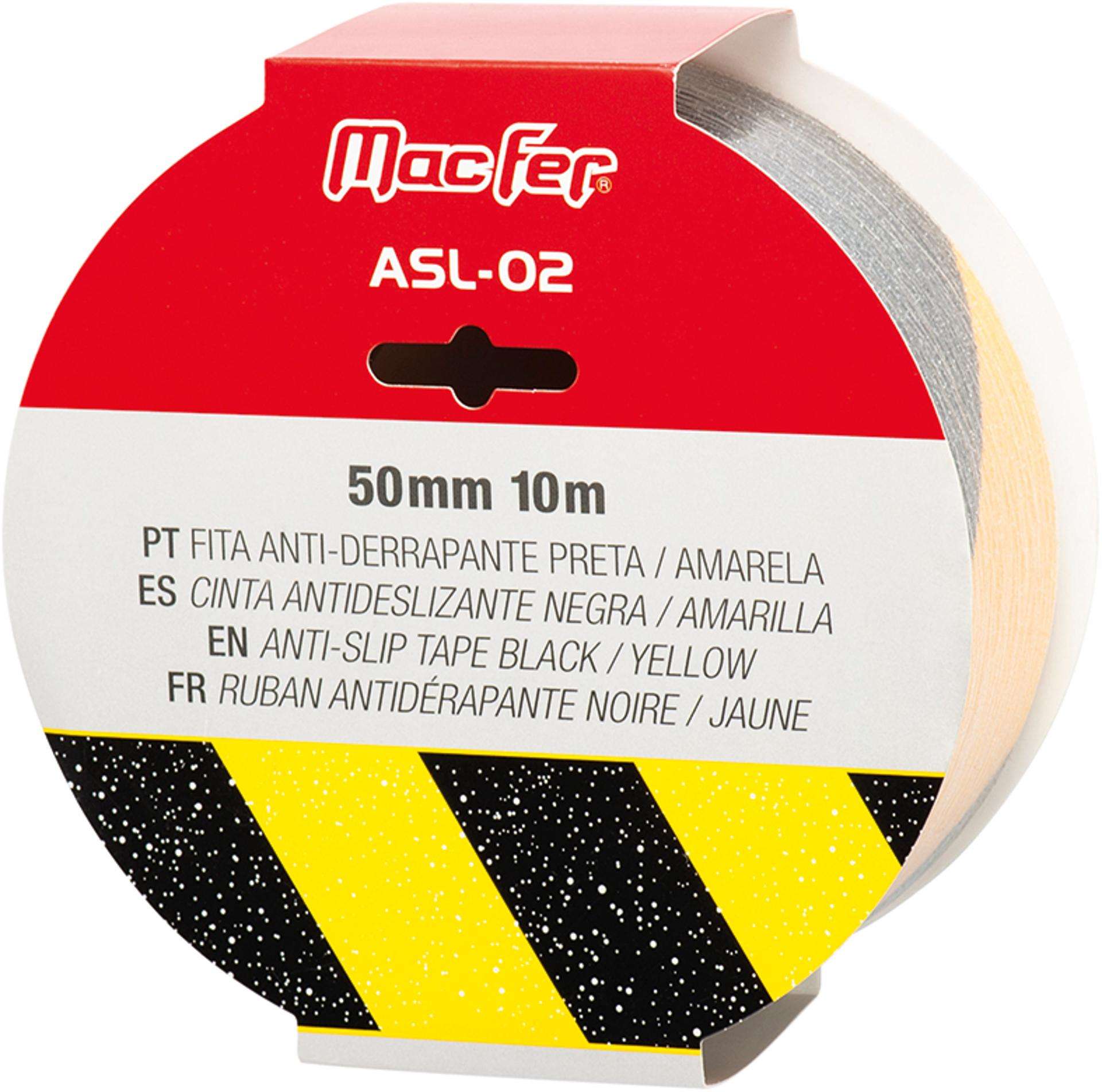 Fita anti-derrapante MacFer ASL-02 50mm 10m preta/ amarela refª 040.0043 MACFER