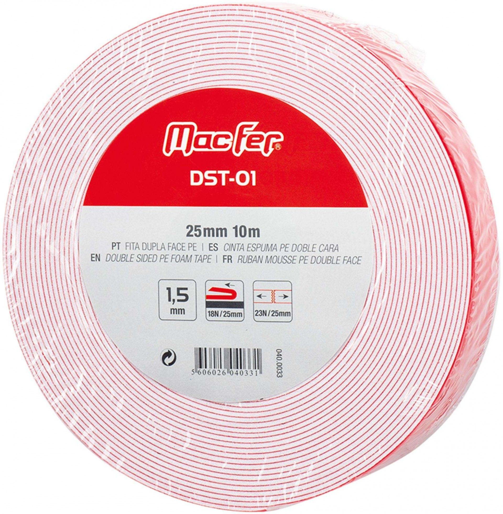 Fita dupla face PE DST-01 1,5x19mm 2m refª 040.0031 MACFER