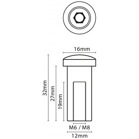 TERMINAL CABE�A QUEIJO F�MEA M8x27mm AISI316 CHNSS-S 035.0117 MACFER