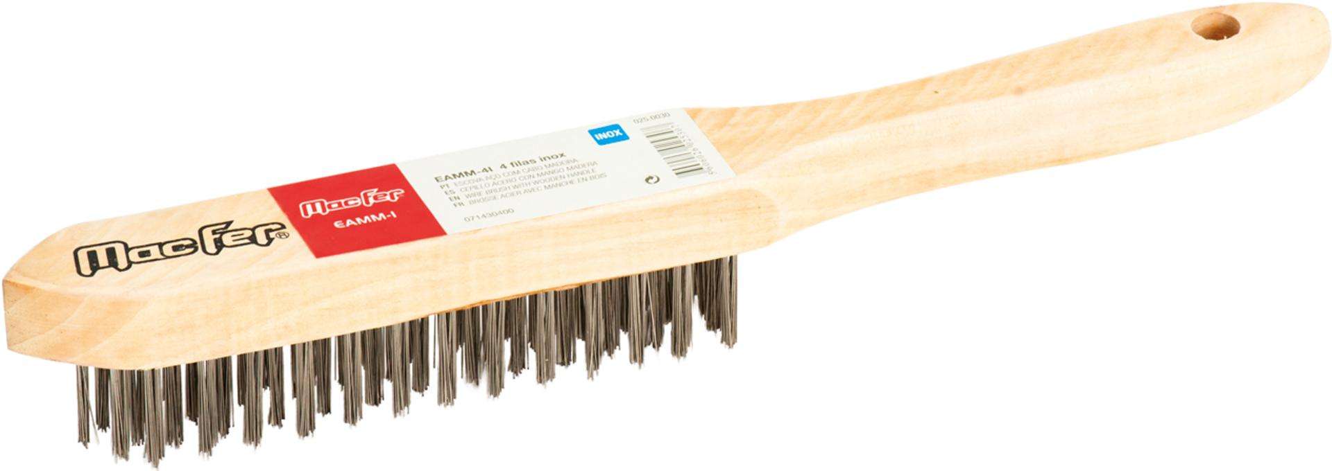 Escova aço c/ cabo madeira MacFer EAMM-4I 4 filas inox refª 025.0030 MACFER