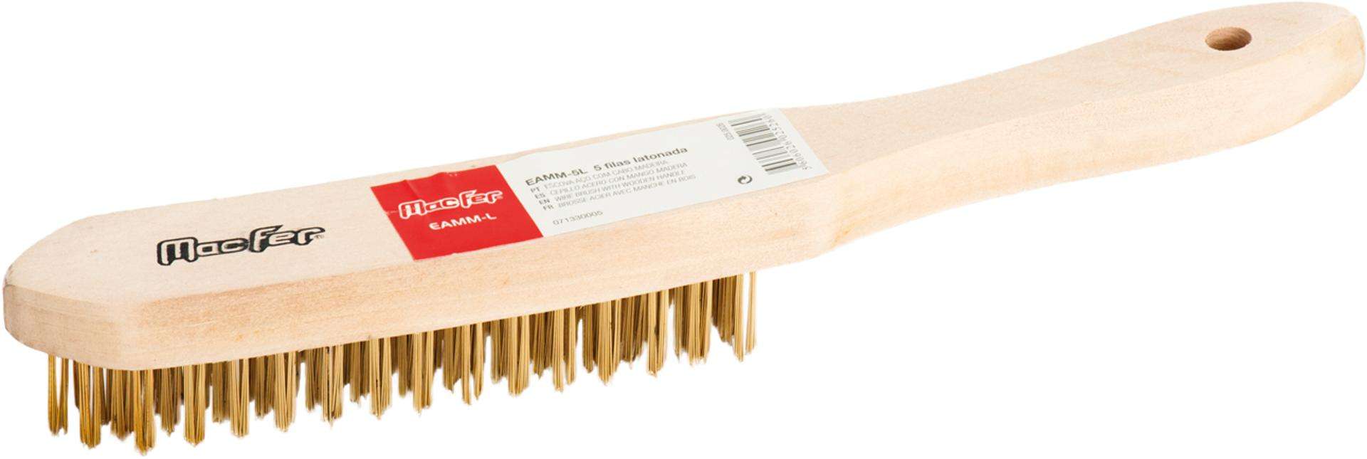 Escova aço c/ cabo madeira MacFer EAMM-5L 5 filas latonada refª 025.0026 MACFER