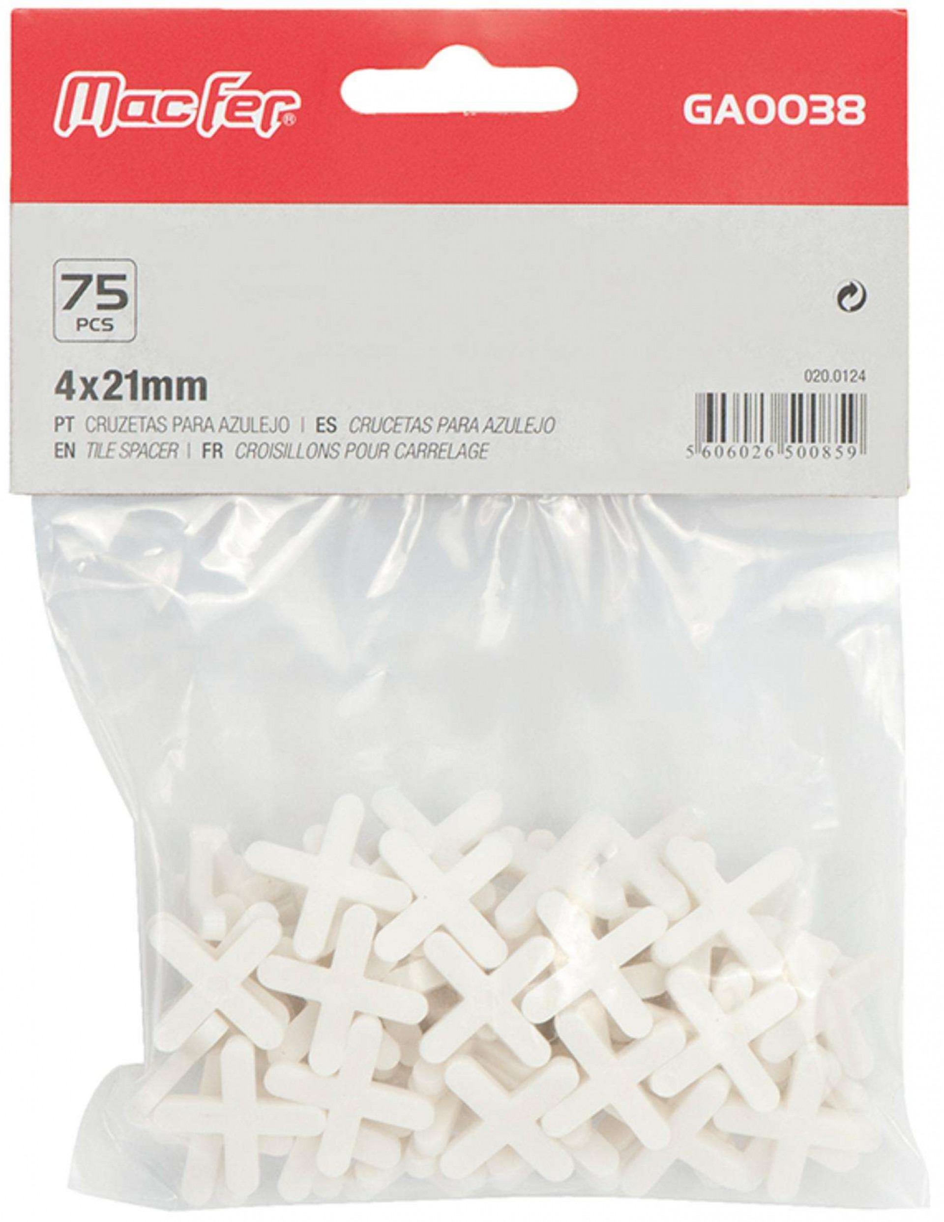Cruzetas p/ azulejo MacFer GA0038 5,0x21mm refª 020.0125 MACFER